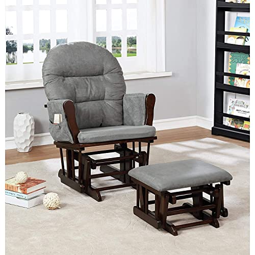 Nursery Glider & Ottoman Sets, Reclining Swivel Glider Rocker with Ottoman, Nursery Rocking Breastfeeding Maternity Chair for Baby Room, Recliner Glider with Ottoman, Padded Arms - Espresso, Dark Gray