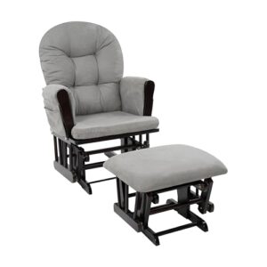 Nursery Glider & Ottoman Sets, Reclining Swivel Glider Rocker with Ottoman, Nursery Rocking Breastfeeding Maternity Chair for Baby Room, Recliner Glider with Ottoman, Padded Arms - Espresso, Dark Gray