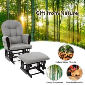 Nursery Glider & Ottoman Sets, Reclining Swivel Glider Rocker with Ottoman, Nursery Rocking Breastfeeding Maternity Chair for Baby Room, Recliner Glider with Ottoman, Padded Arms - Espresso, Dark Gray
