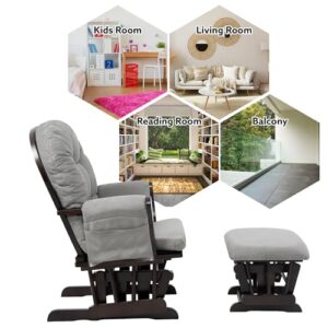 Nursery Glider & Ottoman Sets, Reclining Swivel Glider Rocker with Ottoman, Nursery Rocking Breastfeeding Maternity Chair for Baby Room, Recliner Glider with Ottoman, Padded Arms - Espresso, Dark Gray