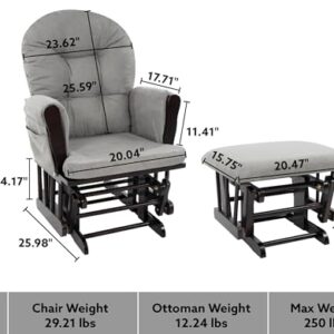 Nursery Glider & Ottoman Sets, Reclining Swivel Glider Rocker with Ottoman, Nursery Rocking Breastfeeding Maternity Chair for Baby Room, Recliner Glider with Ottoman, Padded Arms - Espresso, Dark Gray