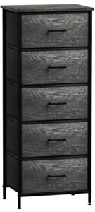 sorbus tall fabric storage dresser - stand up tower of 5 drawers with steel frame, wood top, & faux wood fabric - great for bedroom, dorm, closet, living room, entryway - narrow nightstand organizer
