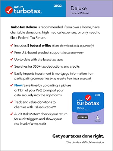 TurboTax Deluxe 2022 Tax Software, Federal Only Tax Return, [Amazon Exclusive] [PC/MAC Download]