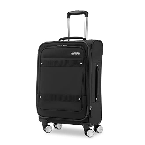 American Tourister Whim Softside Expandable Luggage with Spinners, Black, 2PC SET (Carry-on/Medium)