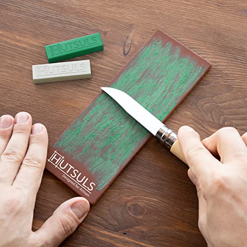 Hutsuls Knife Stropping Leather for Sharpening - Get Razor-Sharp Edges with Leather Strop for Knife Sharpening Easy to Use Leather Sharpening Strop with Green & White Strop Compound Step-by-Step Guide