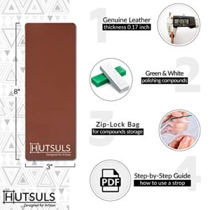 Hutsuls Knife Stropping Leather for Sharpening - Get Razor-Sharp Edges with Leather Strop for Knife Sharpening Easy to Use Leather Sharpening Strop with Green & White Strop Compound Step-by-Step Guide