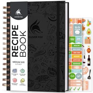 clever fox recipe book spiral – make your own family cookbook – blank recipe notebook organizer – empty cooking journal to write in recipes – medium size, 6.3”x8.3”, hardcover (black)