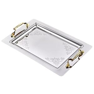 candymosa silver serving tray with handles (14”x9”) - stainless steel serving tray for drinks and food - silver tray decorative - ideal as a coffee tray, bar tray, silver platter or turkish tray