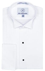 sir gregory men's fitted tuxedo shirt with wing collar french cuffs and 1/4 inch pleat white size s, 14-14.5 neck 32/33 sleeve