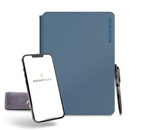 new rocketbook pro 2.0 smart notebook | steel blue | scannable office notebook with 20 sheet page pack - lined and dot grid | hardcover vegan leather reusable notebook with 1 pilot frixion pen & 1 microfiber cloth | letter size: 8.5 in x 11 in