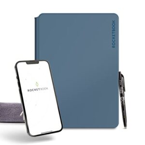 New Rocketbook Pro 2.0 Smart Notebook | Steel Blue | Scannable Office Notebook with 20 Sheet Page Pack - Lined and Dot Grid | Hardcover Vegan Leather Reusable Notebook with 1 Pilot Frixion Pen & 1 Microfiber Cloth | Letter Size: 8.5 in x 11 in