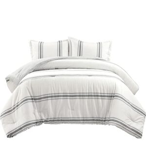Lush Decor Farmhouse Stripe 3 Piece Reversible Comforter Bedding Set, California King, Dark Gray