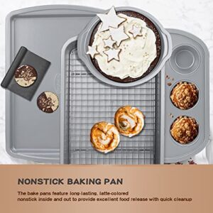 Baking Pans Set with Nonstick Coating, Professional Ultrathick 7 Pcs Including Cake Pans, Cookie Sheets, Roasting Pan, and Cooling Rack - 0.8mm Thick, Dishwasher Safe, and Heavy Duty