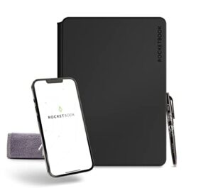 new rocketbook pro smart notebook | black | scannable office notebook with 20 sheet page pack - lined and dot grid | hardcover vegan leather reusable with 1 pilot frixion pen & 1 microfiber cloth | executive size: 7 in x 9 in