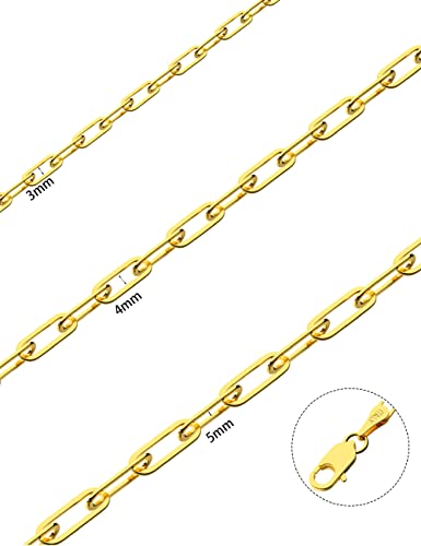 Waitsoul 925 Sterling Silver Paperclip Chain Lobster Clasp 3mm 18k Gold Over Paperclip Link Curb Chain Necklace for Women Men Diamond Cut 16-30 Inches(16)