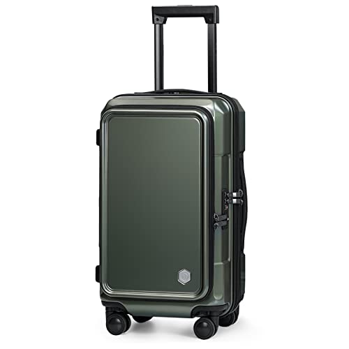 Coolife Luggage Carry On Spinner Suitcase Set with Pocket Compartment Weekend Bag Hardside Trunk (green_zipper type, 20in(carry on))