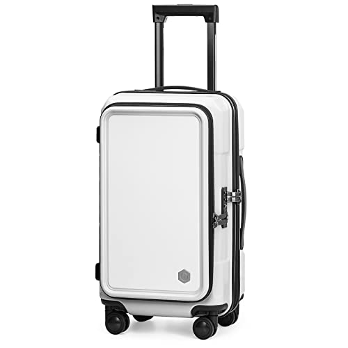 Coolife Luggage Carry On Spinner Suitcase Set with Pocket Compartment Weekend Bag Hardside Trunk (snow white_zipper type, 20in(carry on))