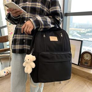 GAXOS Cute Backpack for School Aesthetic Backpack Purse for Women Girls Black Book Bag Korea Style Bookbag
