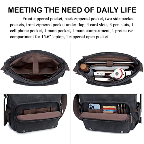 Sunborls Messenger Bag for Mens Retro Canvas Laptop Bag Women 15.6in Briefcases Rugged Satchel Shoulder Bag