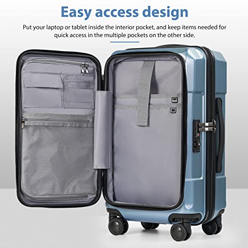 Coolife Luggage 2 Piece Luggage Set Carry On Spinner Suitcase Set with Pocket Compartment Weekend Bag Hardside Trunk (snow white_zipper type, 2-piece Set)