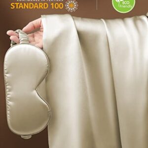 100% Mulberry Silk Pillowcase for Hair and Skin 22 Momme 6A Silk Pillow Case Zippered Soft Smooth Cooling -Standard Size 20"X 26"-with Eye Mask and Laundry Bag, Luxury Gift Set(Beige 1pc)