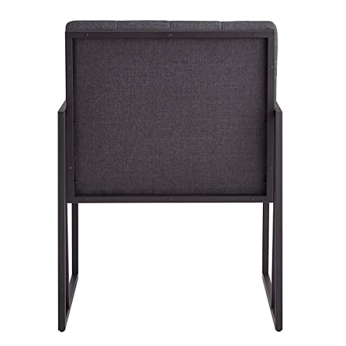 24KF Mid-Century Dark Gray Linen Button Tufted Accent Chair with Metal Stand, Decorative Furniture Chairs for Living Room Bedroom- Dark Gray