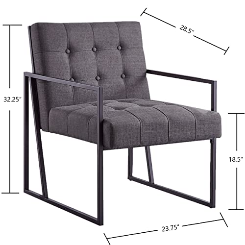 24KF Mid-Century Dark Gray Linen Button Tufted Accent Chair with Metal Stand, Decorative Furniture Chairs for Living Room Bedroom- Dark Gray