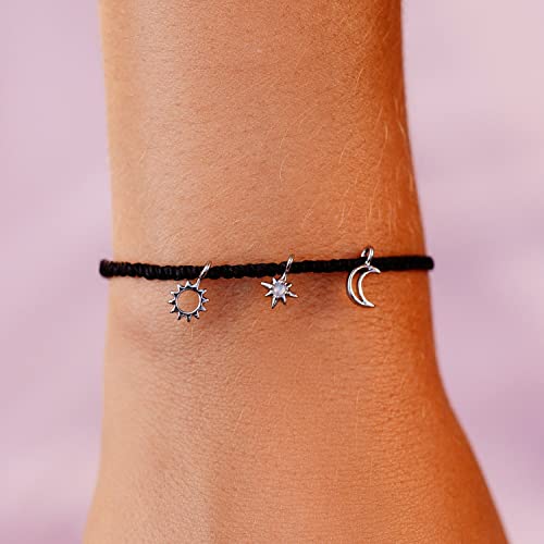 Pura Vida Bracelet Silver Celestial Charm Bracelet - Adjustable Bracelet with Waterproof Band, String Bracelet for Women - Stackable Bracelets for Teen Girls, Handmade Bracelets for Teens - White