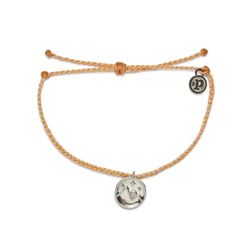 Pura Vida Bracelet Silver Crystal Mountain Coin Charm Bracelet - Handmade with Czech Crystal, Adjustable with Waterproof Band - Stackable Bracelets for Teen Girls, Handmade Bracelets for Teens - Tan