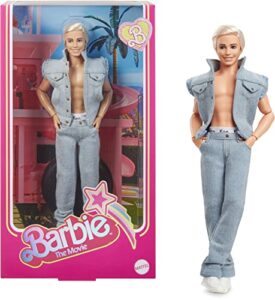 barbie the movie collectible ken doll wearing all-denim matching set with original ken signature underwear
