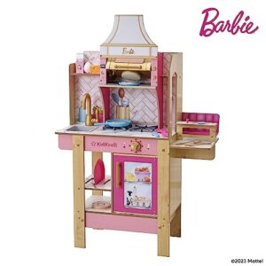 kidkraft cook with barbie™ wooden play kitchen with lights, sounds, water-reveal food and 30 accessories