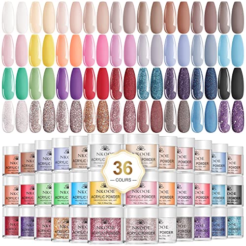 NKOOE 36 Colors Acrylic Nail Powder Set (10g/0.35oz Jars), Quick-Dry, Odorless, Non-Toxic, Easy-to-Blend, Ideal for DIY Nail Art & Salon Professionals - Perfect Gift for Nail Enthusiasts