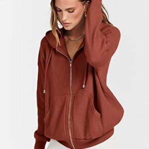 ANRABESS Women's Sweater Hoodies 2023 Fall Oversized Full Zip Up Jackets Long Sleeve Crewneck Sweatshirt Casual Loose Ribbed Knit Pullover Top with Pocket 791xiuhong-L Rust