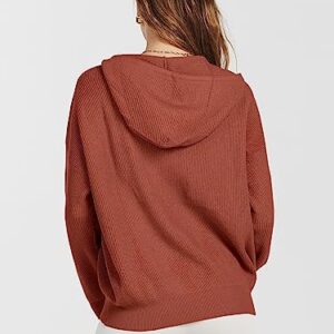 ANRABESS Women's Sweater Hoodies 2023 Fall Oversized Full Zip Up Jackets Long Sleeve Crewneck Sweatshirt Casual Loose Ribbed Knit Pullover Top with Pocket 791xiuhong-L Rust