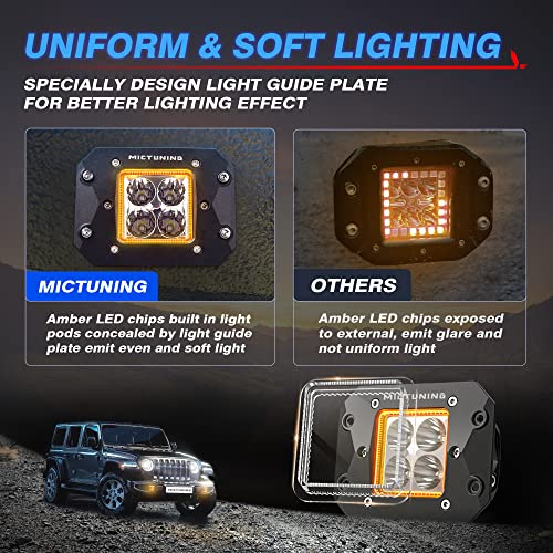 MICTUNING S1 Flush Mount Amber Led Pods Light - 20W Off Road Combo Driving Lights with Amber Marker Light for Offroad Truck Pickup ATV UTV SUV, Patent Pending (2pcs)