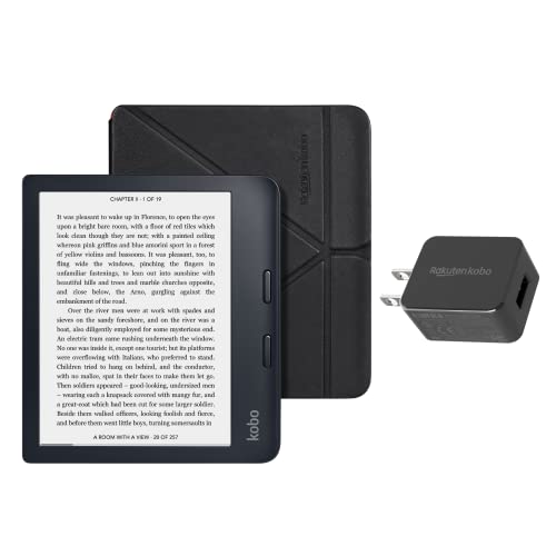 Kobo Libra 2 Black Bundle with Black SleepCover and AC Adapter | eReader 7" Waterproof WiFi 32GB