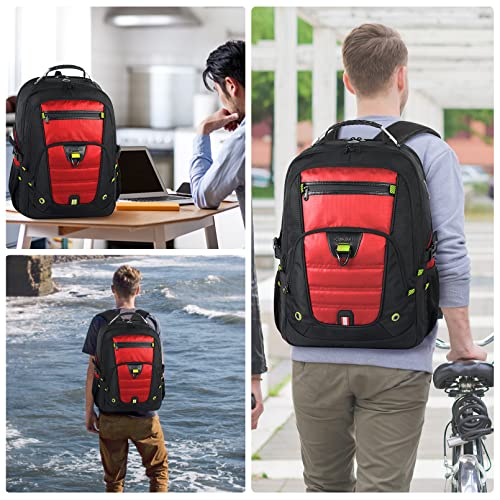 Extra Large Laptop Backpack, Travel Backpack 50L, Waterproof Computer Backpack with USB Port, TSA Approved Business Bag for Men Women Teacher, Heavy Duty Backpack Fits 17.3 Inch Laptop & Notebook, Red