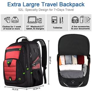 Extra Large Laptop Backpack, Travel Backpack 50L, Waterproof Computer Backpack with USB Port, TSA Approved Business Bag for Men Women Teacher, Heavy Duty Backpack Fits 17.3 Inch Laptop & Notebook, Red