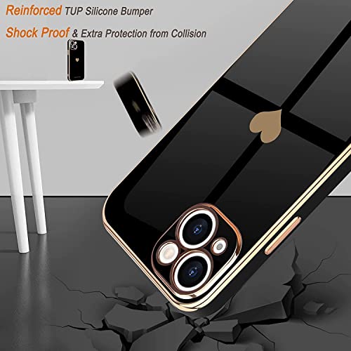 Teageo for iPhone 13 Mini Case for Women Girl Cute Love-Heart Luxury Bling Plating Soft Back Cover Raised Full Camera Protection Bumper Silicone Shockproof Phone Case for iPhone 13 Mini, Black