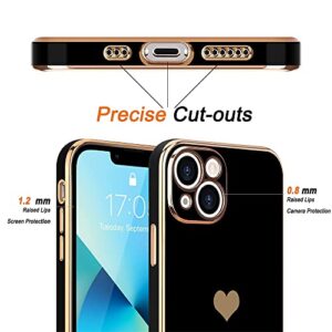 Teageo for iPhone 13 Mini Case for Women Girl Cute Love-Heart Luxury Bling Plating Soft Back Cover Raised Full Camera Protection Bumper Silicone Shockproof Phone Case for iPhone 13 Mini, Black