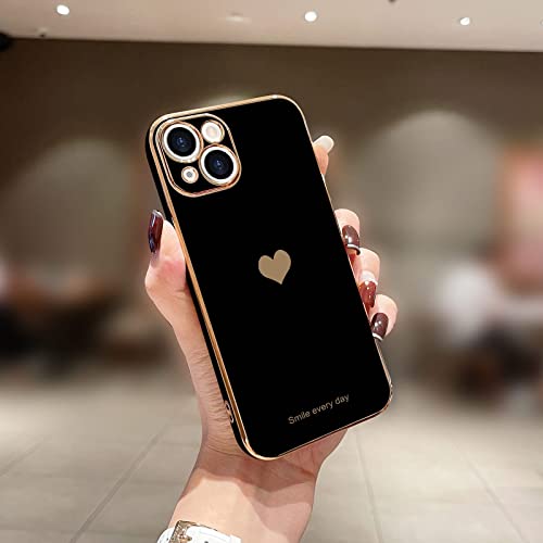 Teageo for iPhone 13 Mini Case for Women Girl Cute Love-Heart Luxury Bling Plating Soft Back Cover Raised Full Camera Protection Bumper Silicone Shockproof Phone Case for iPhone 13 Mini, Black