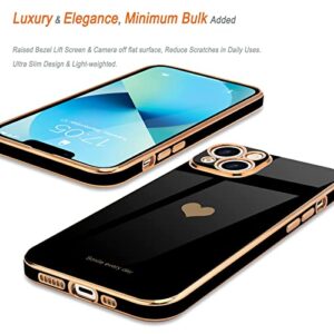 Teageo for iPhone 13 Mini Case for Women Girl Cute Love-Heart Luxury Bling Plating Soft Back Cover Raised Full Camera Protection Bumper Silicone Shockproof Phone Case for iPhone 13 Mini, Black