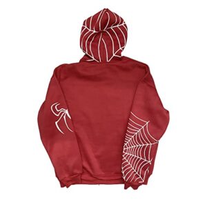 NIKDUCK Y2k Full Zip Up Hoodie Women Oversized Goth Sweatshirt E-Girl Rhinestone Long Sleeve Graphic Jacket Streetwear (Standard, 25-Red, L)