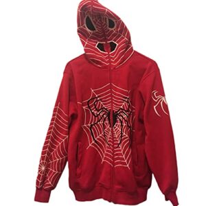 NIKDUCK Y2k Full Zip Up Hoodie Women Oversized Goth Sweatshirt E-Girl Rhinestone Long Sleeve Graphic Jacket Streetwear (Standard, 25-Red, L)