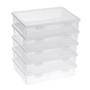 btsky clear plastic storage box with flap lid, multipurpose craft organizers and storage box art supply storage organizer plastic sewing box for beads pencils notebooks, 6 pack small