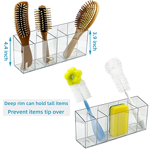 YCLADEC Pen Holder Makeup Brush Holder 6 Compartments Organizer with Removable Dividers for Desk Cosmetic Storage Office Accessory Bathroom Kitchen Desktop Pencil Cup Stationery Organization Clear