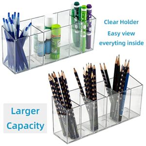 YCLADEC Pen Holder Makeup Brush Holder 6 Compartments Organizer with Removable Dividers for Desk Cosmetic Storage Office Accessory Bathroom Kitchen Desktop Pencil Cup Stationery Organization Clear