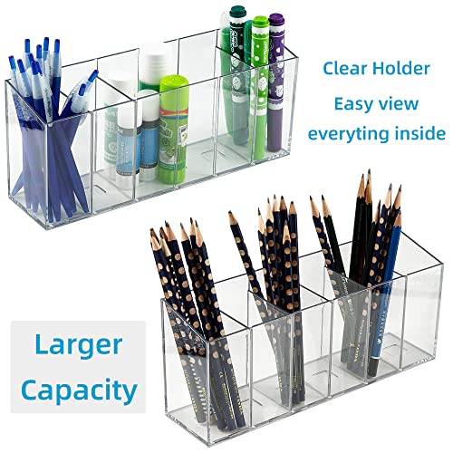 YCLADEC Pen Holder Makeup Brush Holder 6 Compartments Organizer with Removable Dividers for Desk Cosmetic Storage Office Accessory Bathroom Kitchen Desktop Pencil Cup Stationery Organization Clear