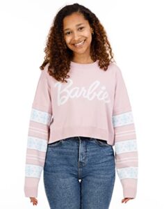 barbie cropped christmas jumper womens snowflakes fairisle pink knitted sweater x-large