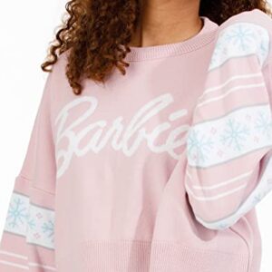 Barbie Cropped Christmas Jumper Womens Snowflakes Fairisle Pink Knitted Sweater X-Large